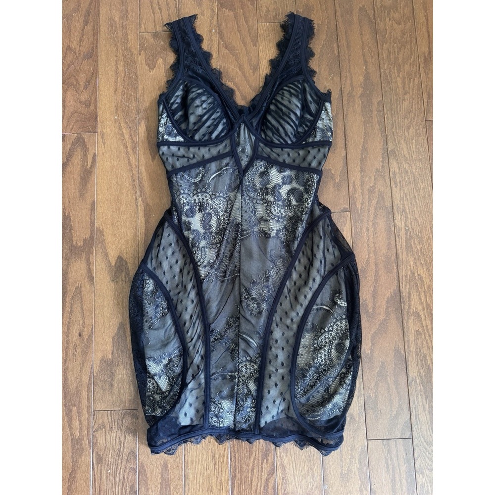 bebe Black Lace & Mesh Mini Dress